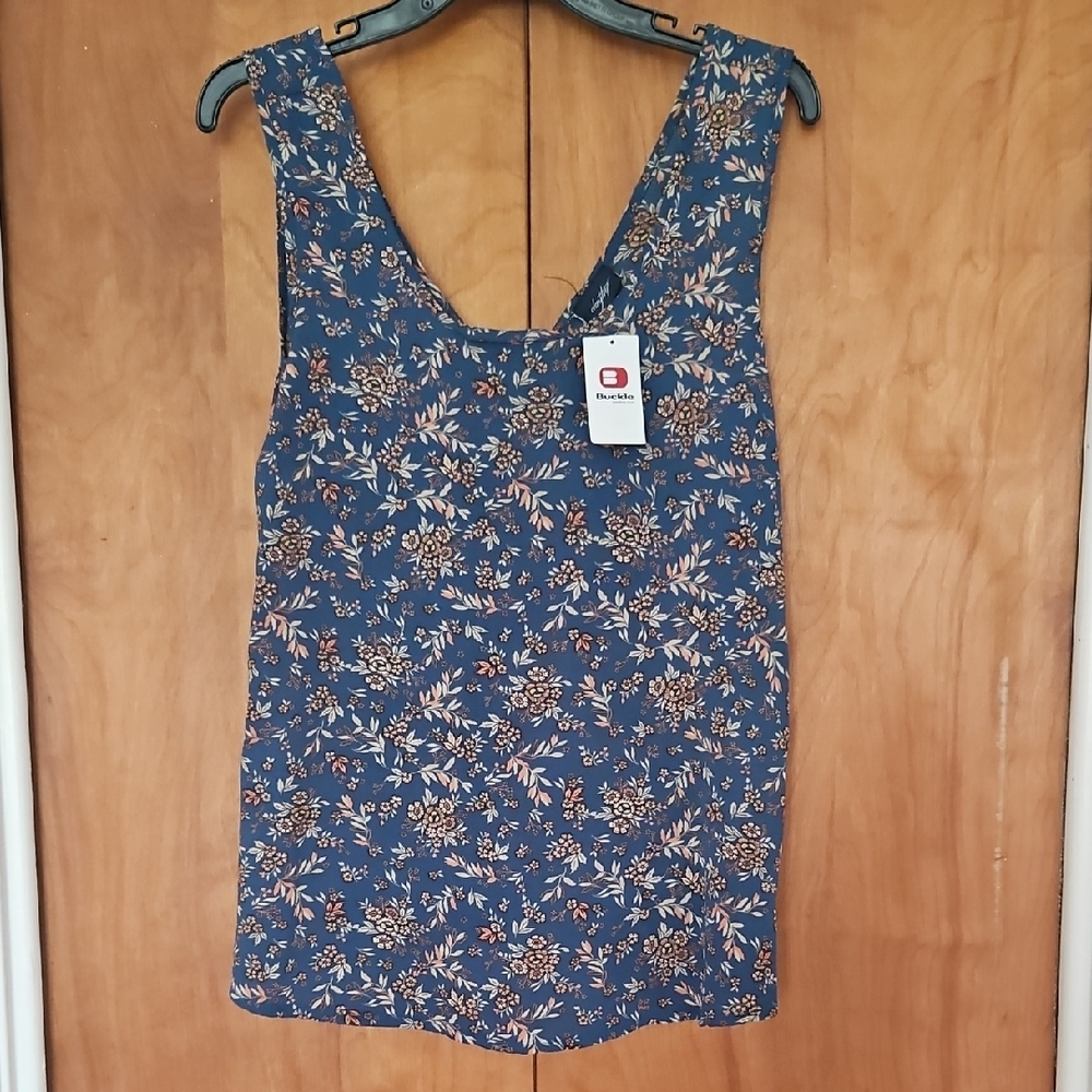 Daytrip Blue Floral Tank Top Drawstring Open Back Size Medium